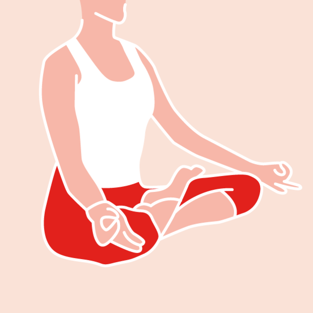 Imagen de una mujer haciendo yoga sobre un fondo turquesa - Saba